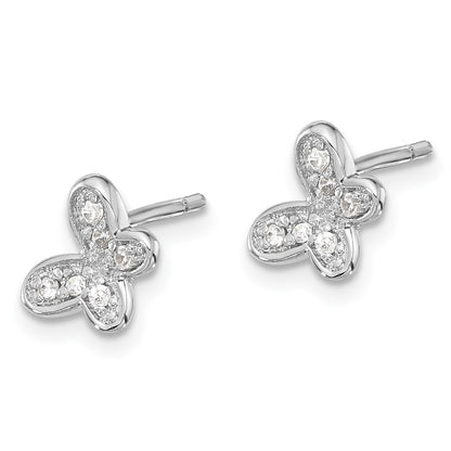 Sterling Silver Rhodium-Plated CZ Butterfly Post Earrings