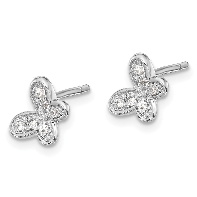 Sterling Silver Rhodium-Plated CZ Butterfly Post Earrings