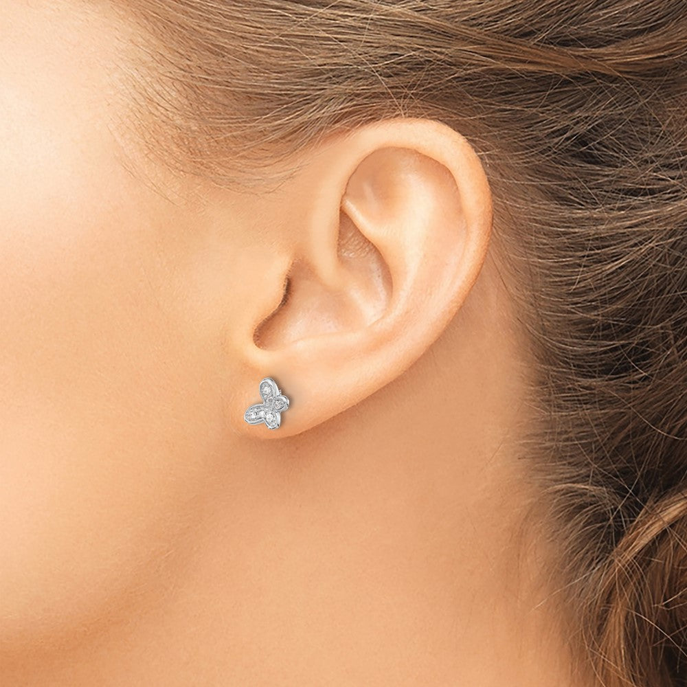 Sterling Silver Rhodium-Plated CZ Butterfly Post Earrings