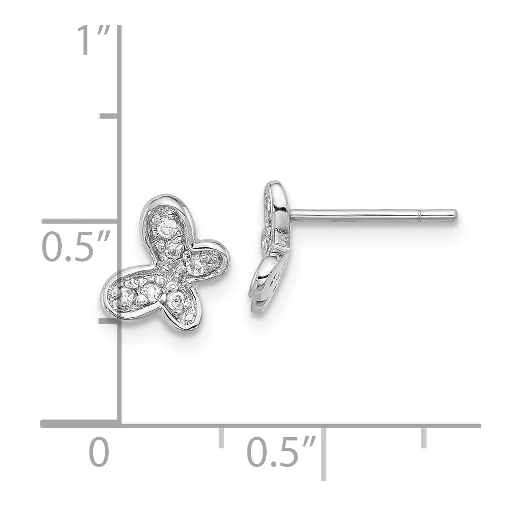 Sterling Silver Rhodium-Plated CZ Butterfly Post Earrings