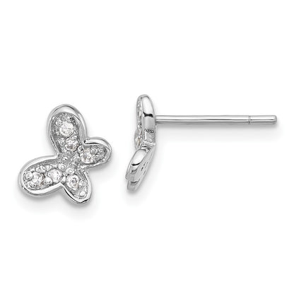 Sterling Silver Rhodium-Plated CZ Butterfly Post Earrings