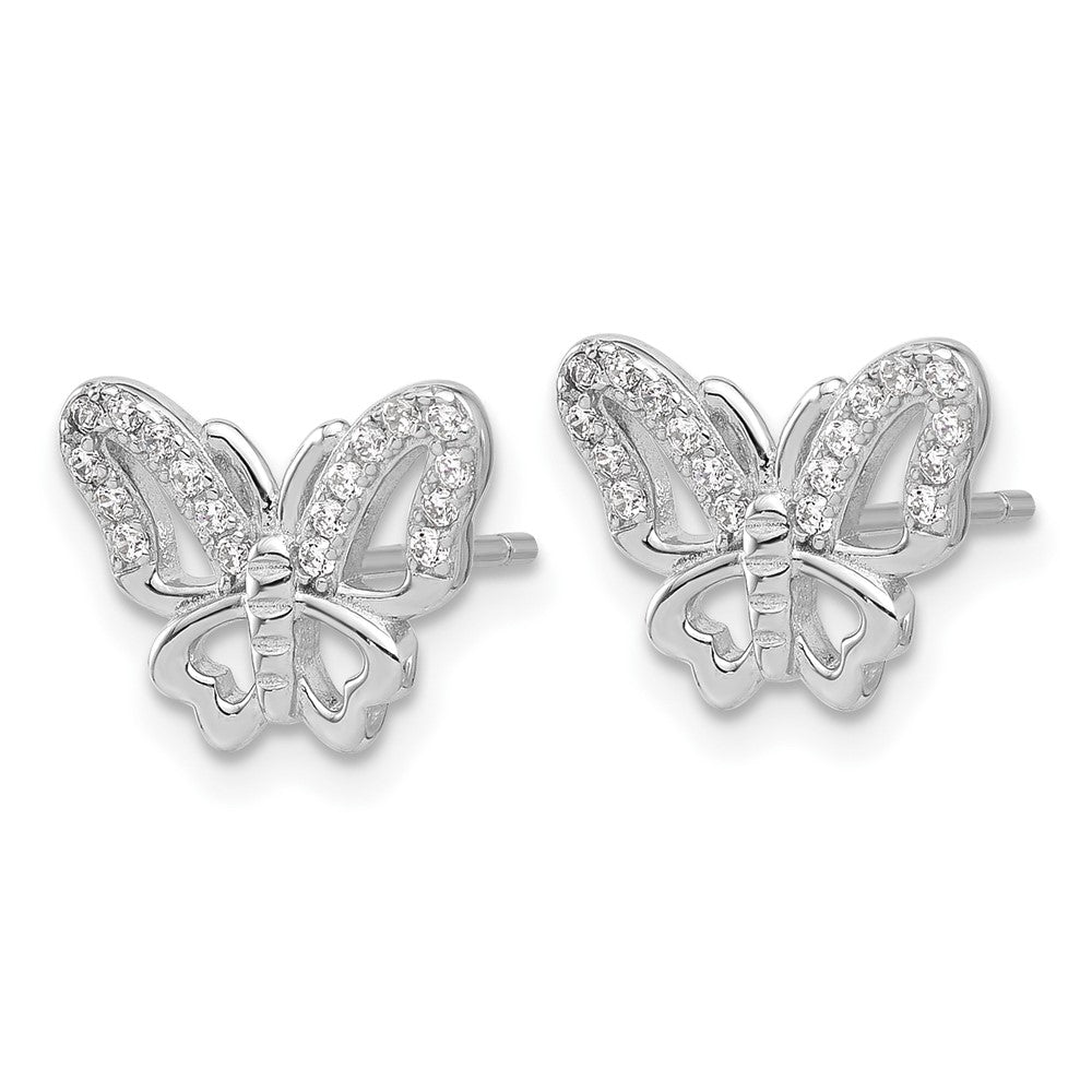 Sterling Silver Rhodium-Plated CZ Butterfly Post Earrings