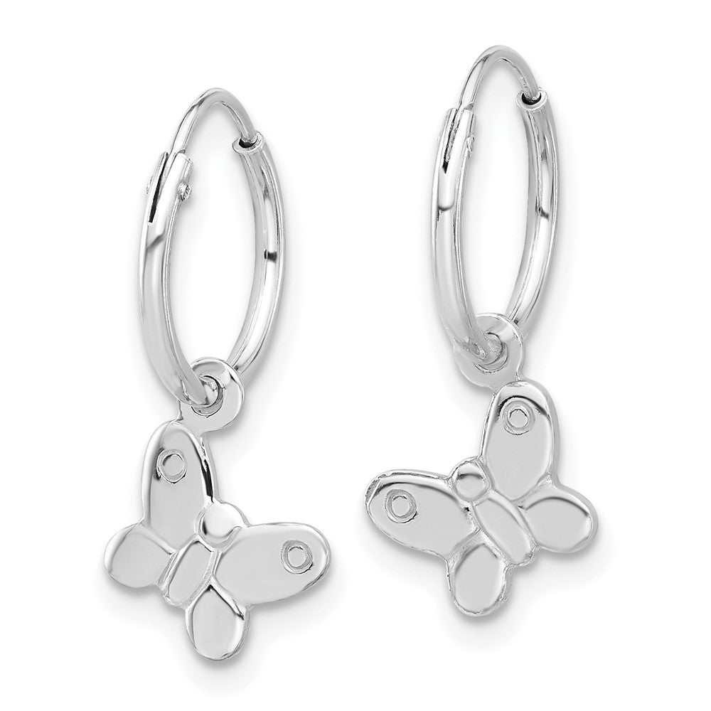 Sterling Silver Rhodium-Plated Madi K Butterfly Hoop Earrings