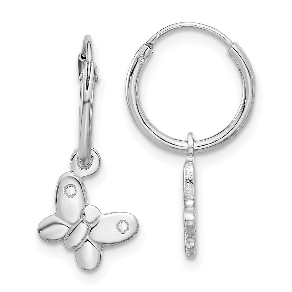 Sterling Silver Rhodium-Plated Madi K Butterfly Hoop Earrings