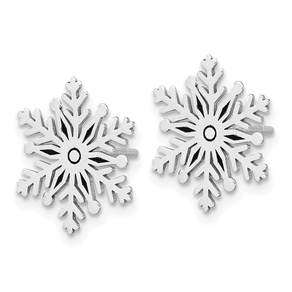 Sterling Silver Rhodium-Plated Enamel Snowflake Post Earrings