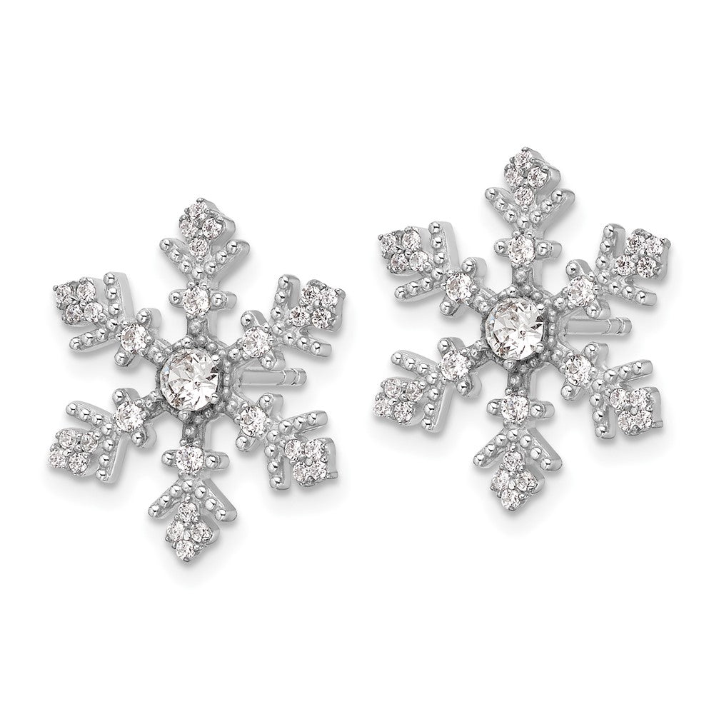 Sterling Silver Rhodium-Plated CZ Crystal Snowflake Post Earrings