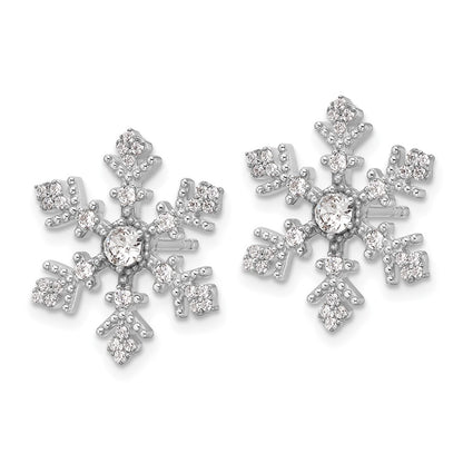 Sterling Silver Rhodium-Plated CZ Crystal Snowflake Post Earrings