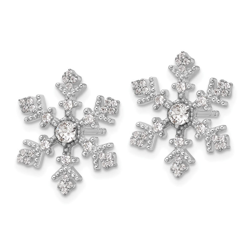 Sterling Silver Rhodium-Plated CZ Crystal Snowflake Post Earrings