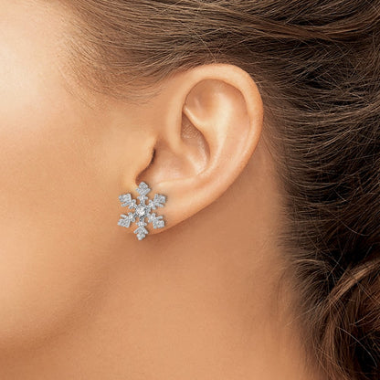 Sterling Silver Rhodium-Plated CZ Crystal Snowflake Post Earrings