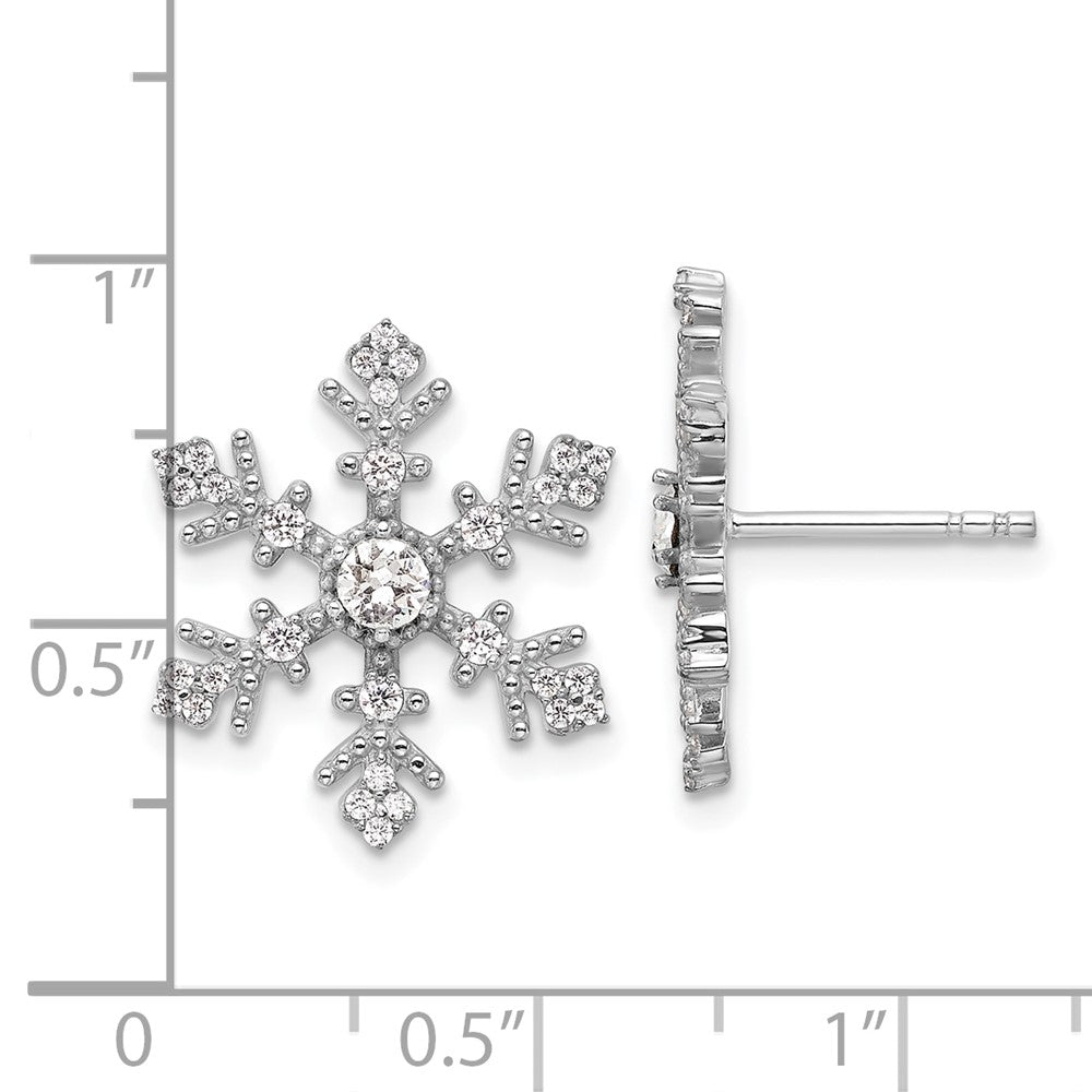 Sterling Silver Rhodium-Plated CZ Crystal Snowflake Post Earrings