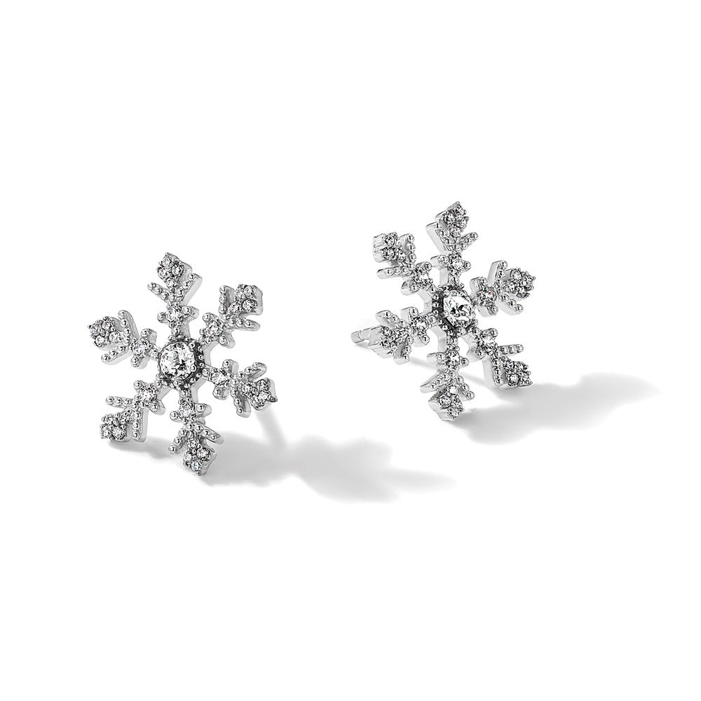 Sterling Silver Rhodium-Plated CZ Crystal Snowflake Post Earrings