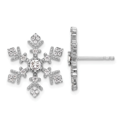 Sterling Silver Rhodium-Plated CZ Crystal Snowflake Post Earrings