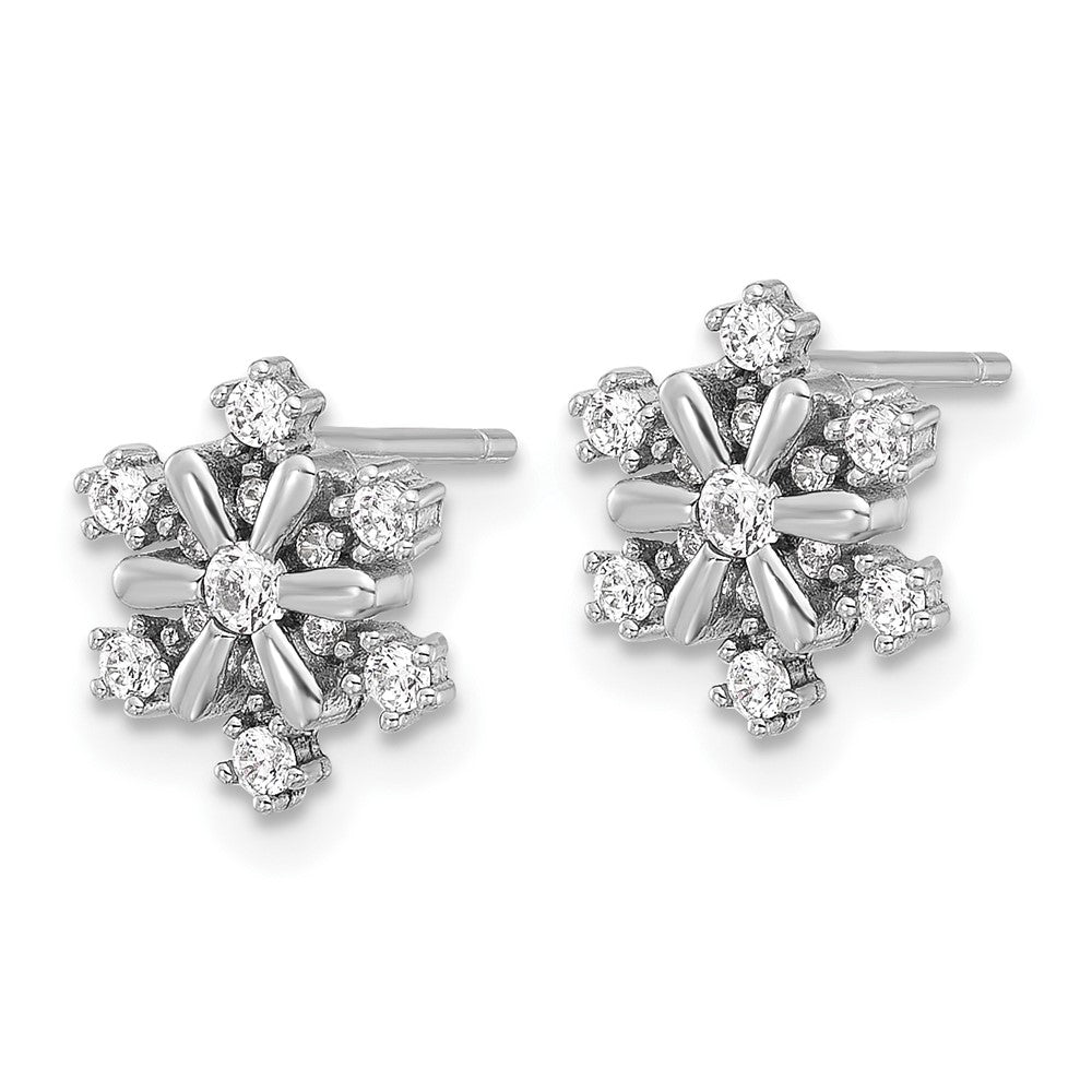 Sterling Silver Rhodium-Plated CZ Snowflake Post Earrings