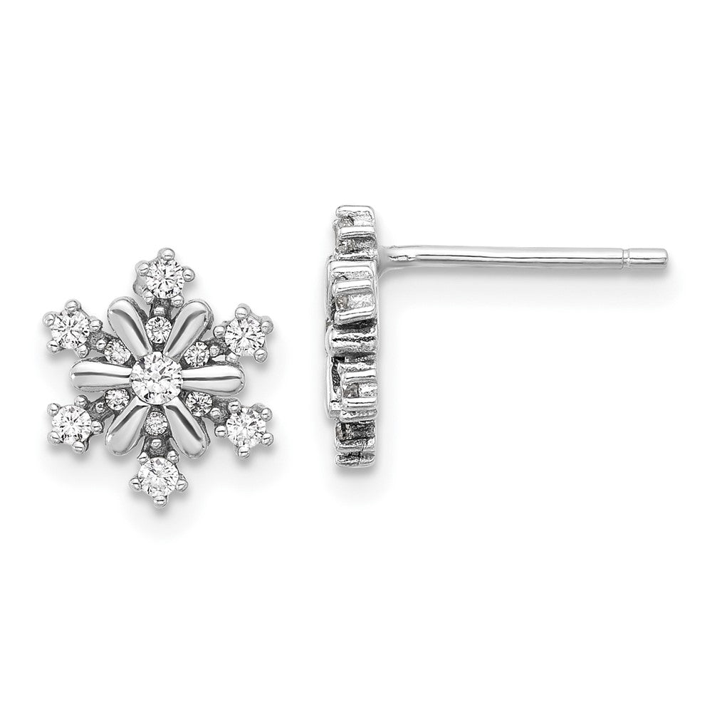 Sterling Silver Rhodium-Plated CZ Snowflake Post Earrings
