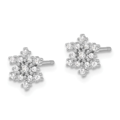 Sterling Silver Rhodium-Plated Polished CZ Snowflake Post Earrings