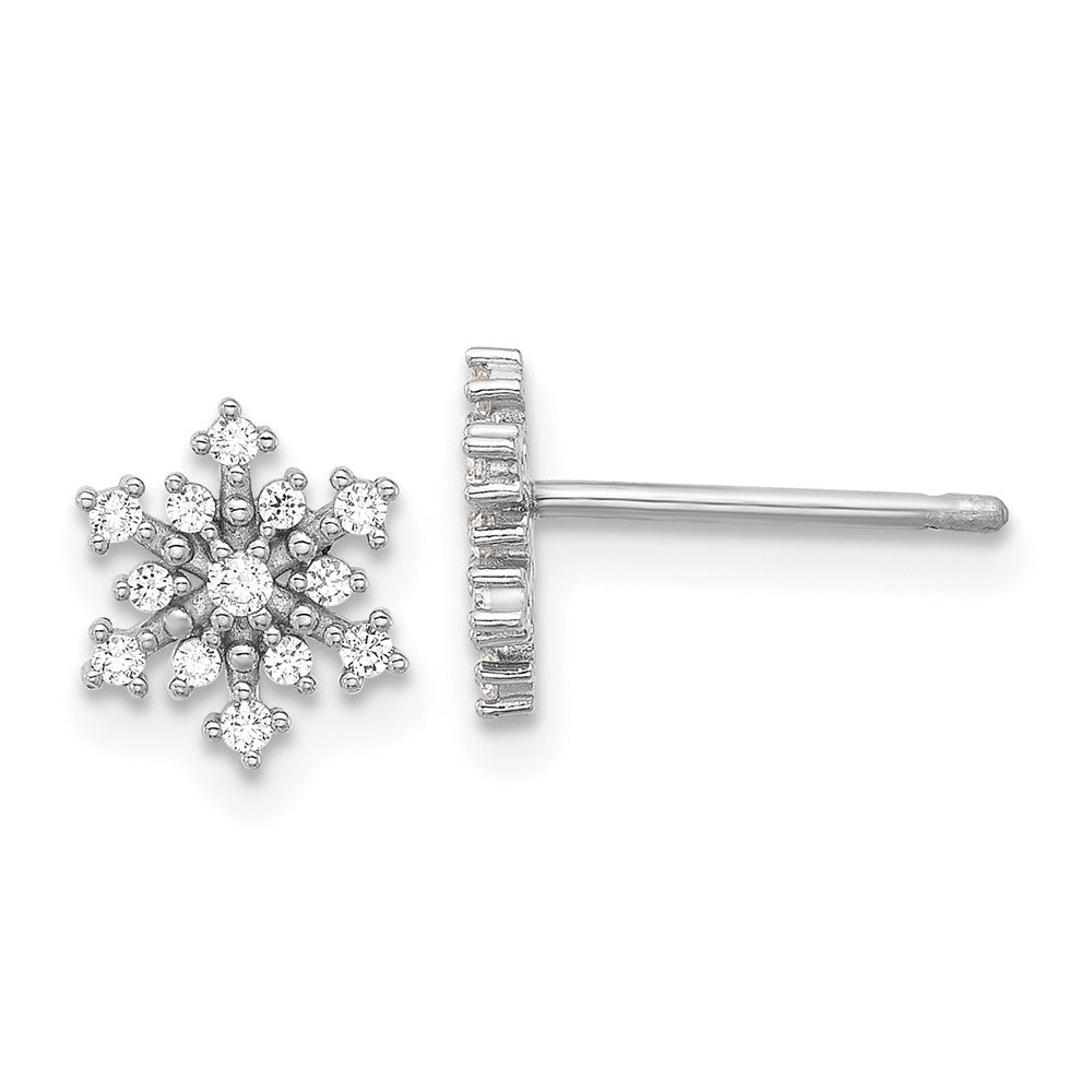 Sterling Silver Rhodium-Plated Polished CZ Snowflake Post Earrings