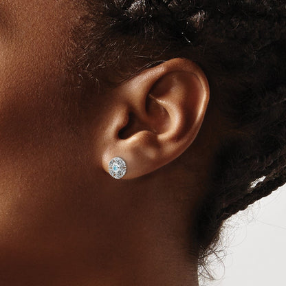 Sterling Silver Rhodium-Plated Aqua CZ Snowflake Post Earrings