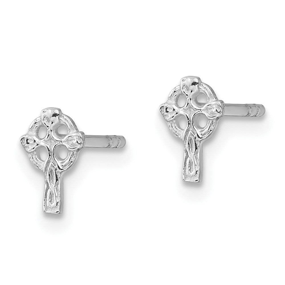Sterling Silver Rhodium Plated Polished & Textured Celtic Cross Post Earrings