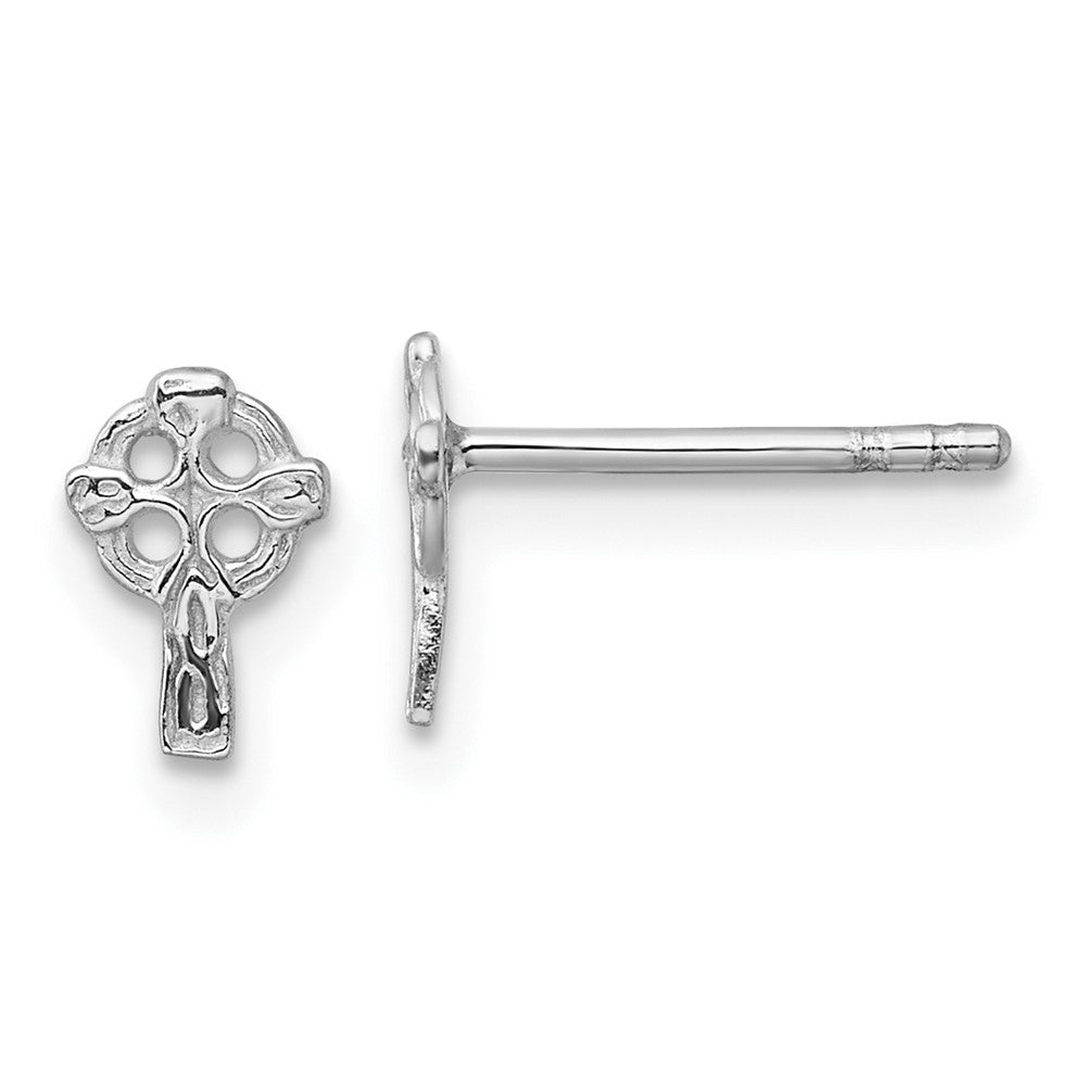 Sterling Silver Rhodium Plated Polished & Textured Celtic Cross Post Earrings