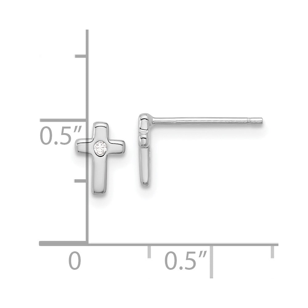 Sterling Silver Rhodium-Plated Polished CZ Cross Post Earrings