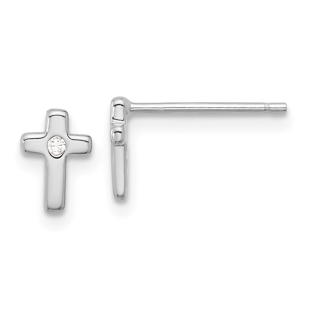Sterling Silver Rhodium-Plated Polished CZ Cross Post Earrings