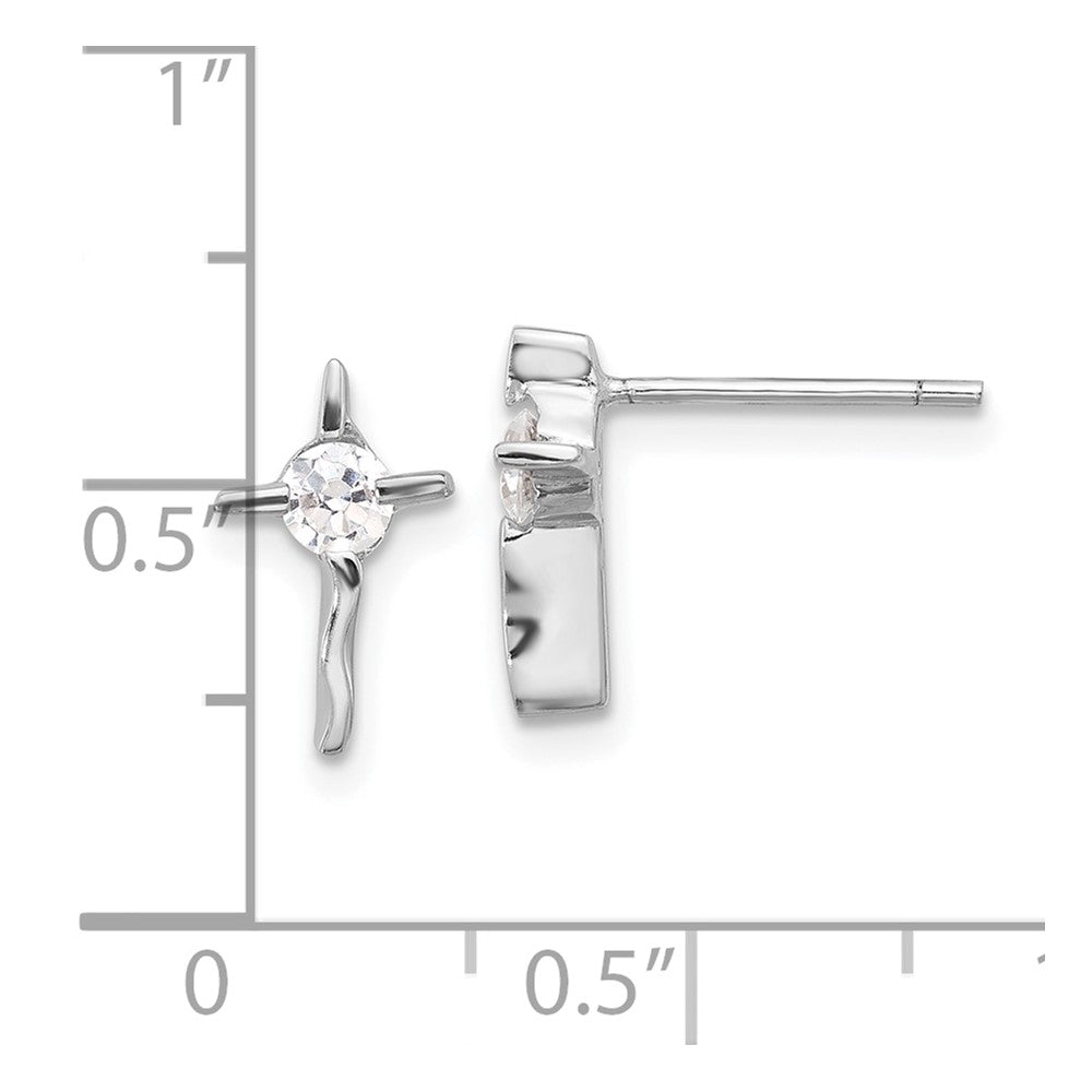 Sterling Silver Rhodium-Plated Polished CZ Wavy Cross Post Earrings