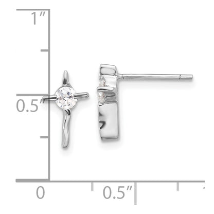Sterling Silver Rhodium-Plated Polished CZ Wavy Cross Post Earrings