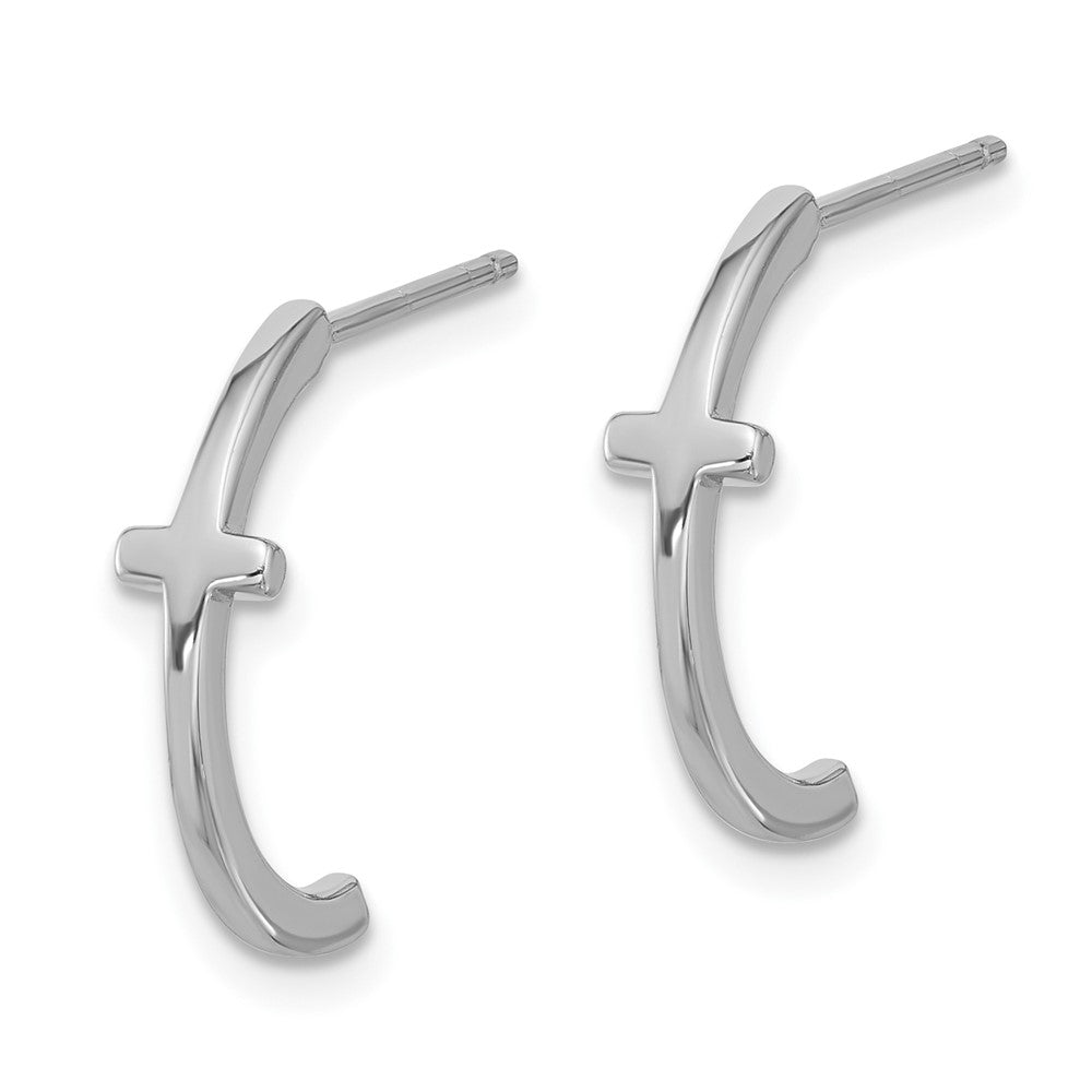 Sterling Silver Rhodium-Plated Polished Cross Post J-Hoop Earrings