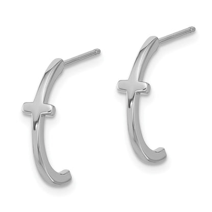 Sterling Silver Rhodium-Plated Polished Cross Post J-Hoop Earrings