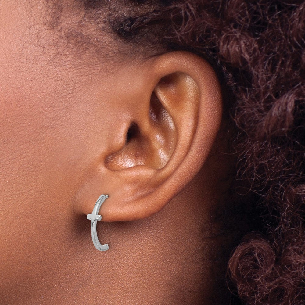 Sterling Silver Rhodium-Plated Polished Cross Post J-Hoop Earrings
