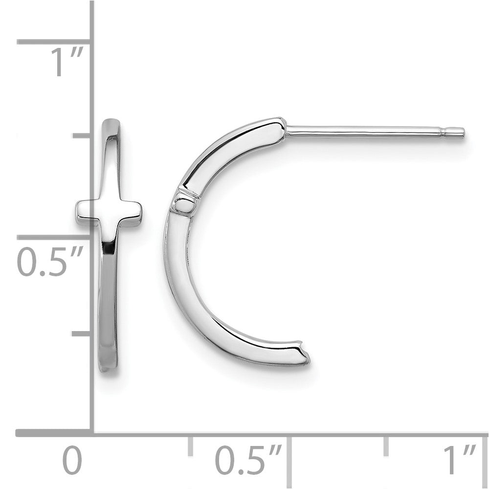 Sterling Silver Rhodium-Plated Polished Cross Post J-Hoop Earrings