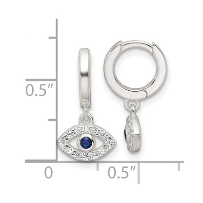 Sterling Silver E-Coating Blue & White CZ Evil Eye Dangle Hoop Earrings
