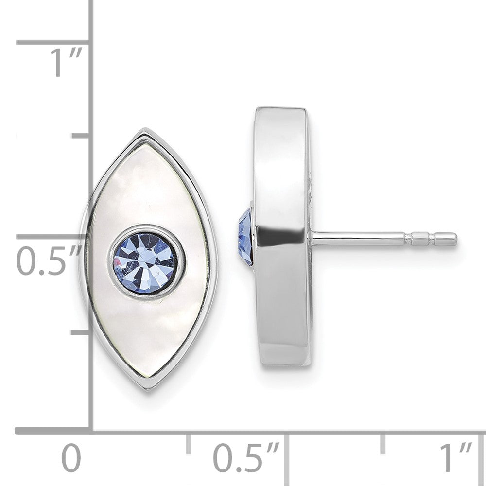 Sterling Silver Rhodium Plated Polished Mop & Blue Crystal Evil Eye Post Earring