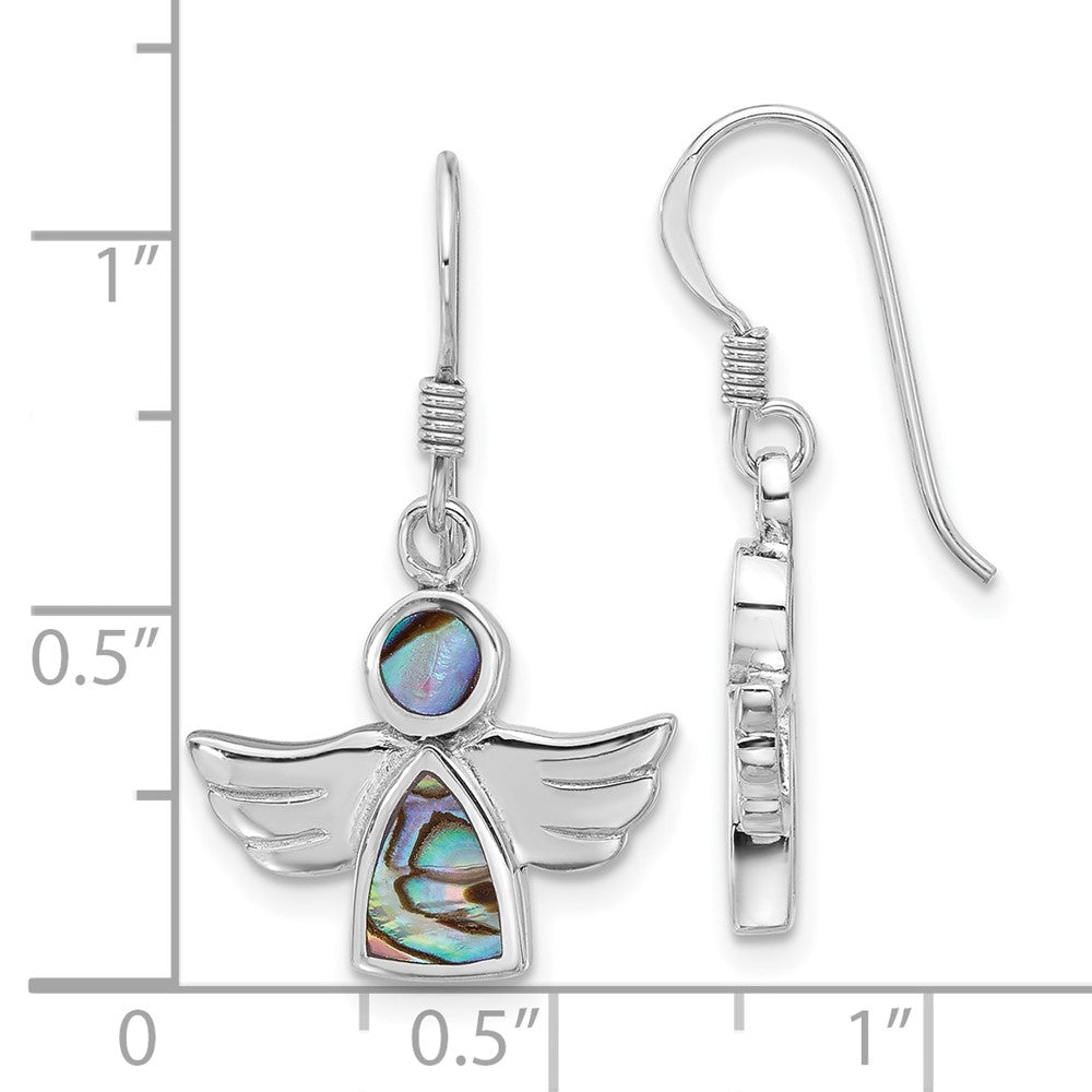 Sterling Silver Rhodium-Plated Polished Abalone Angel Dangle Earrings
