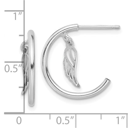 Sterling Silver Rhodium Plated Polished Wings Dangle Post C-Hoop Earrings