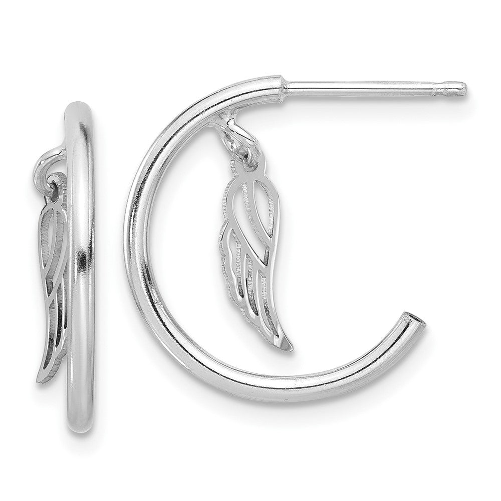 Sterling Silver Rhodium Plated Polished Wings Dangle Post C-Hoop Earrings