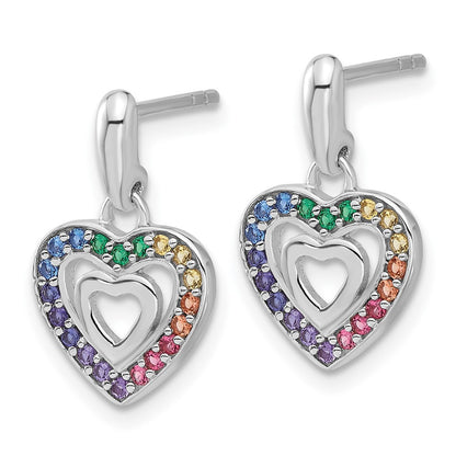 Sterling Silver Rh-Pltd Multicolor Crystal Heart Children's Dangle Earrings