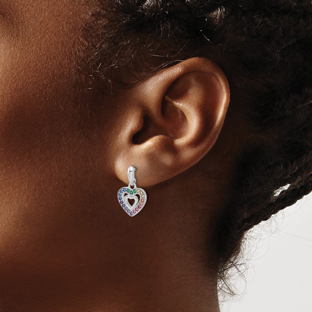 Sterling Silver Rh-Pltd Multicolor Crystal Heart Children's Dangle Earrings