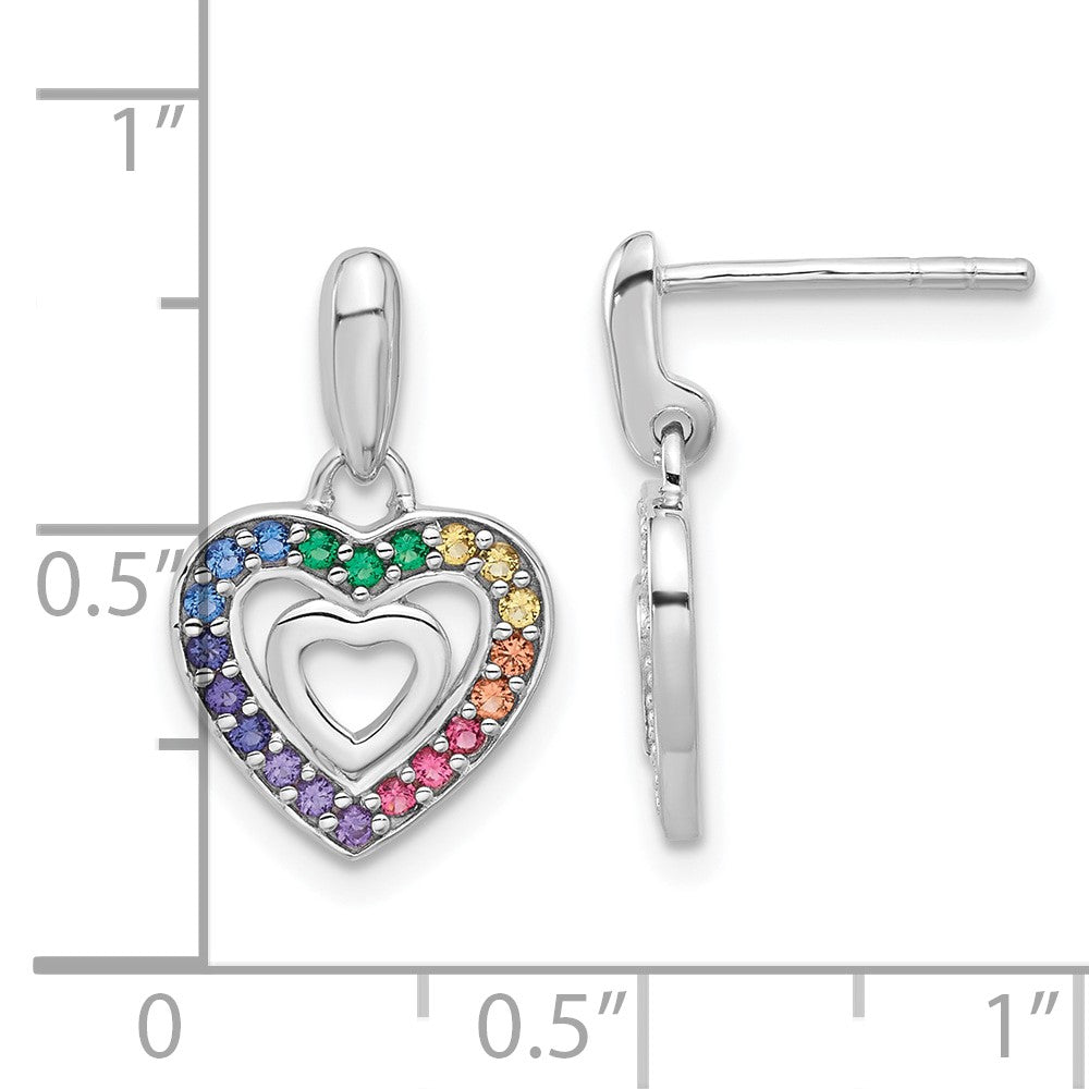Sterling Silver Rh-Pltd Multicolor Crystal Heart Children's Dangle Earrings