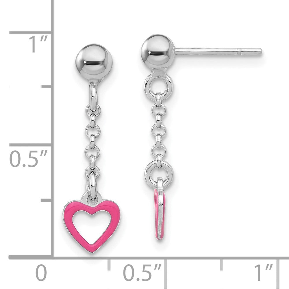 Sterling Silver Madi K Polished Pink Enameled Heart Post Dangle Earrings