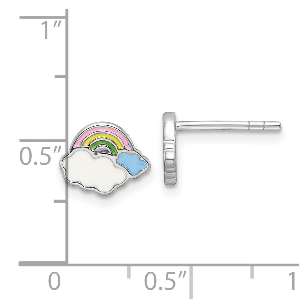 Sterling Silver Rhodium-Plated Enamel Rainbow Children's Post Earrings