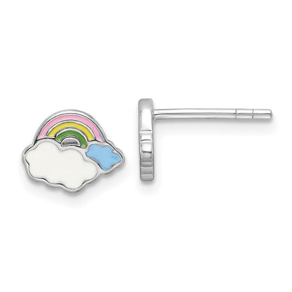 Sterling Silver Rhodium-Plated Enamel Rainbow Children's Post Earrings