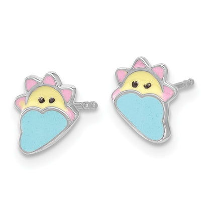 Sterling Silver Rhodium-Plated Children's Enamel Sun and Cloud Earrings