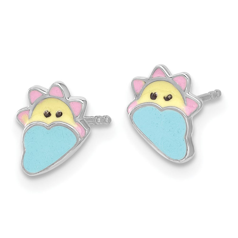 Sterling Silver Rhodium-Plated Children's Enamel Sun and Cloud Earrings