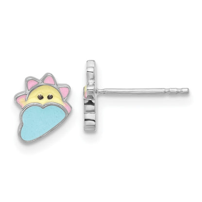 Sterling Silver Rhodium-Plated Children's Enamel Sun and Cloud Earrings