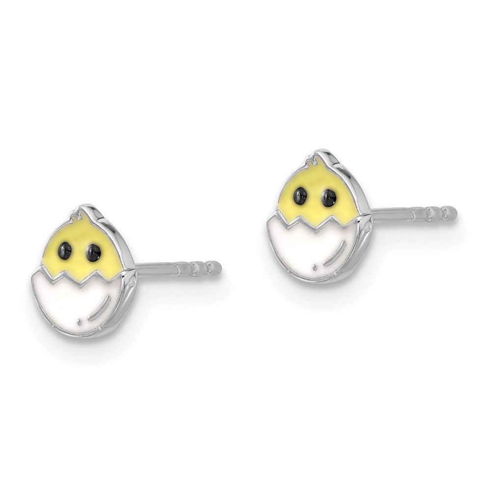 Sterling Silver Rhodium-Plated Enamel Chick in Egg Children's Post Earrings