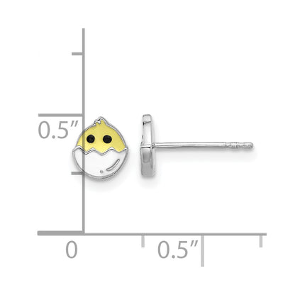 Sterling Silver Rhodium-Plated Enamel Chick in Egg Children's Post Earrings