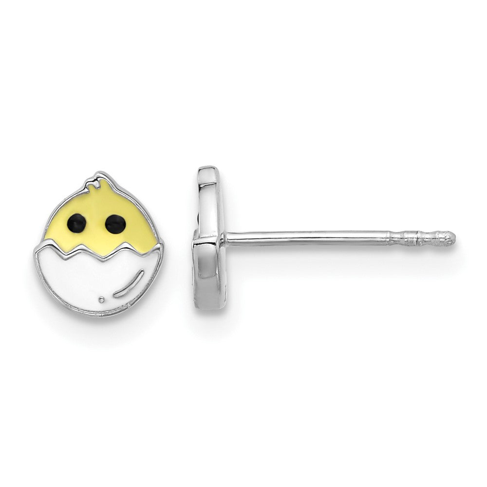 Sterling Silver Rhodium-Plated Enamel Chick in Egg Children's Post Earrings