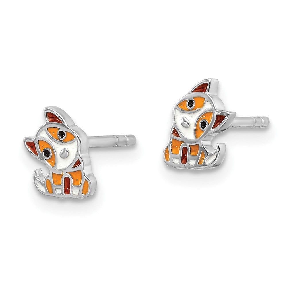 Sterling Silver Rhodium Plated Multicolor Enameled Dog Children's Post Earrings