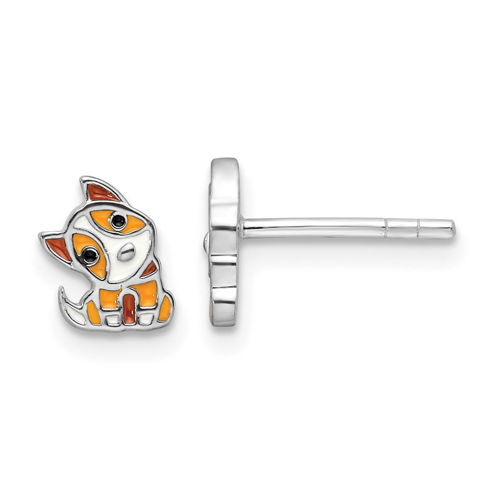 Sterling Silver Rhodium Plated Multicolor Enameled Dog Children's Post Earrings